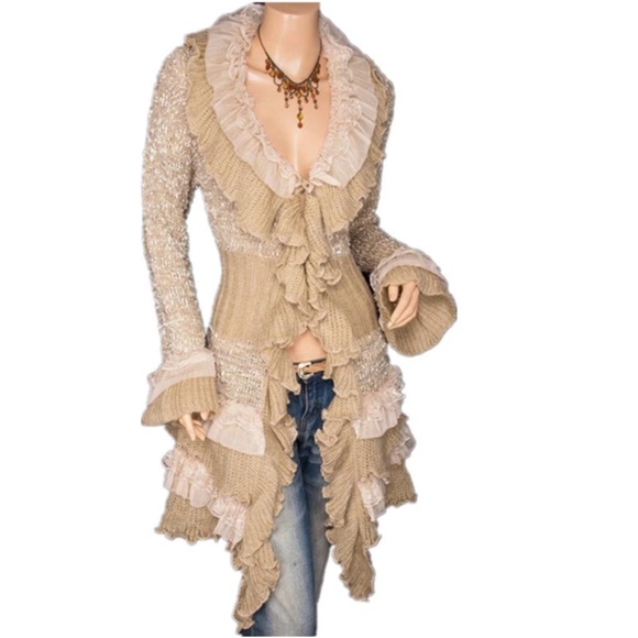 RYU Anthropologie Jackets & Blazers - RYU Anthropologie Elegant Ruffle Lace & Knit Long Cardigan; Cottagecore/Boho